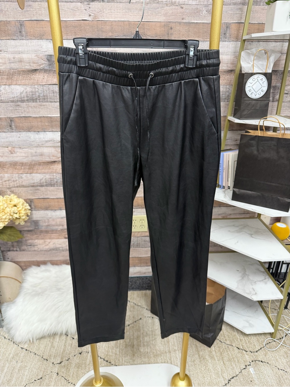 LOFT Black Faux Leather Pants With Drawstring M